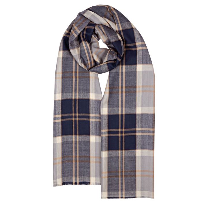 Alba Bannockbane Grey Extra Fine Tartan Merino Stole