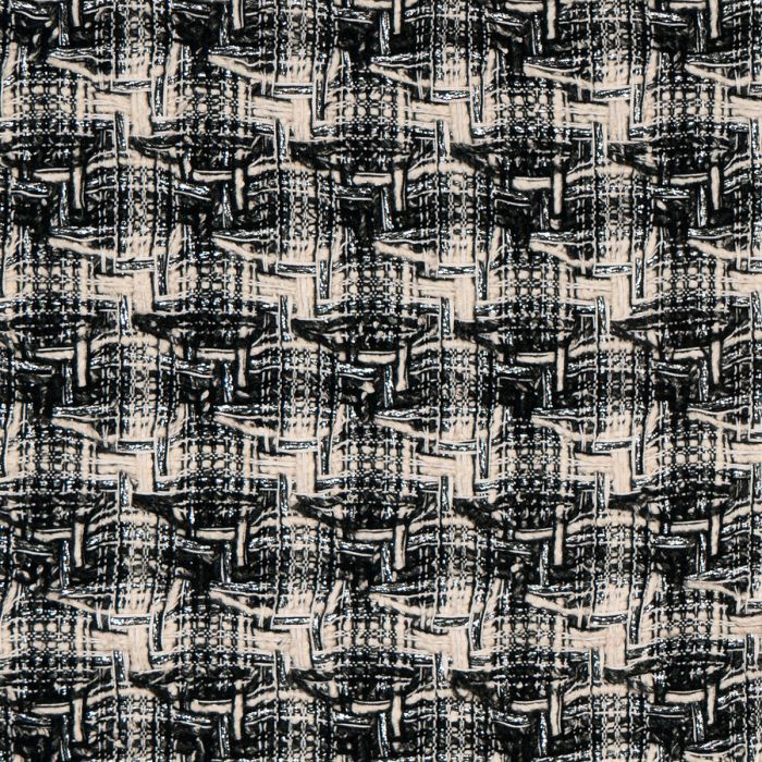 Black / Ecru / Silver Sparkle Tweed Fabric Sample