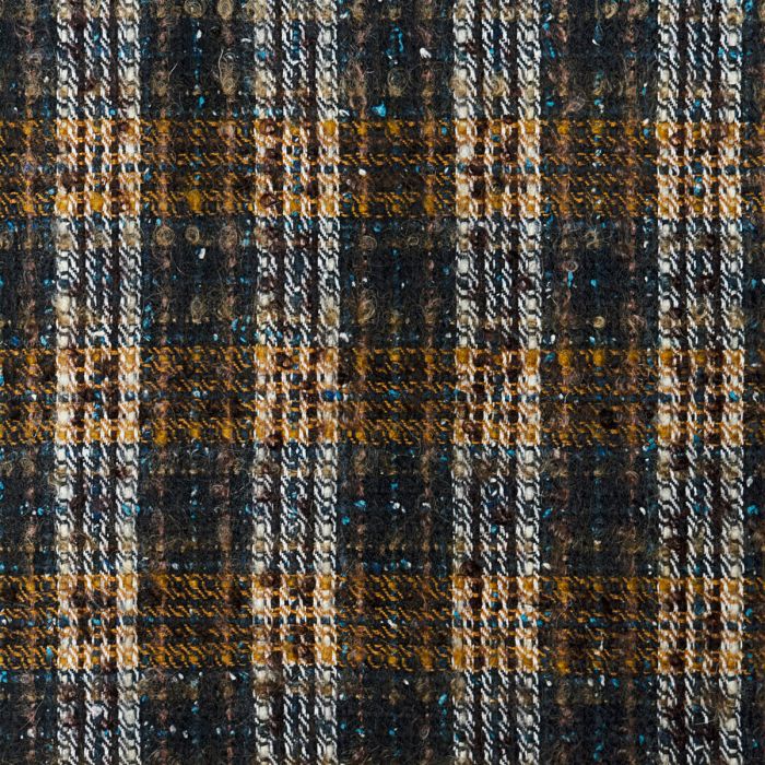 Navy / Gold Check Wool Blend Mohair Loop Tweed Fabric Sample