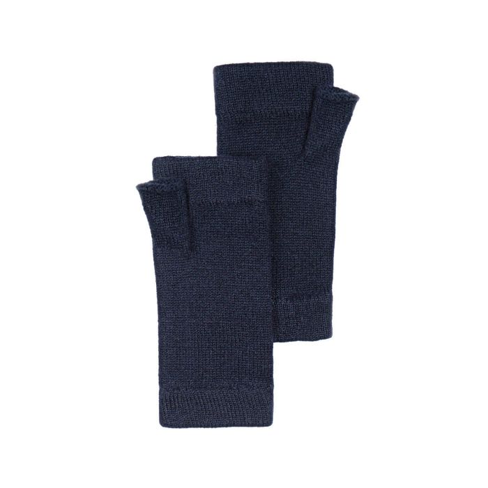 Womens Dark Navy Cashmere Wrist Warmers Fingerless Gloves