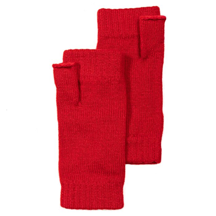 Womens Red Cashmere Wrist Warmers Fingerless Gloves