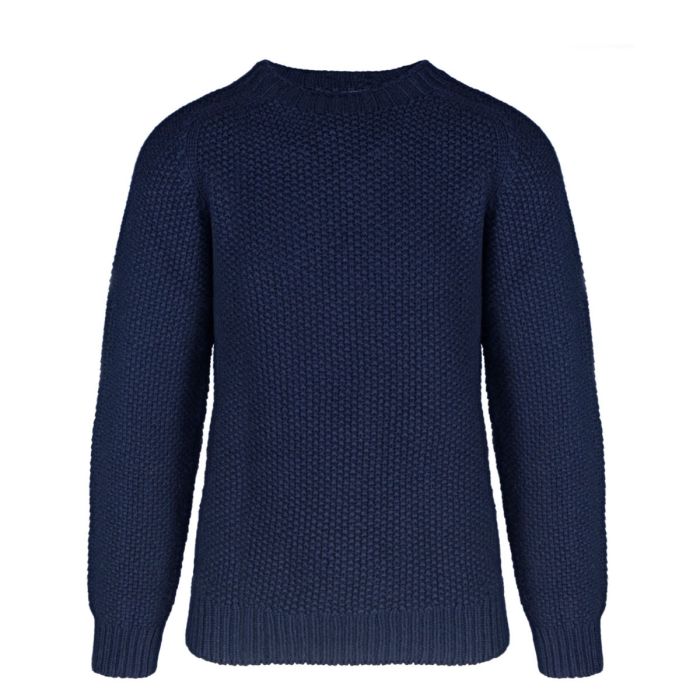 Men's Brodie Nero Navy Chunky Knitted Wool Crew Neck Jumper