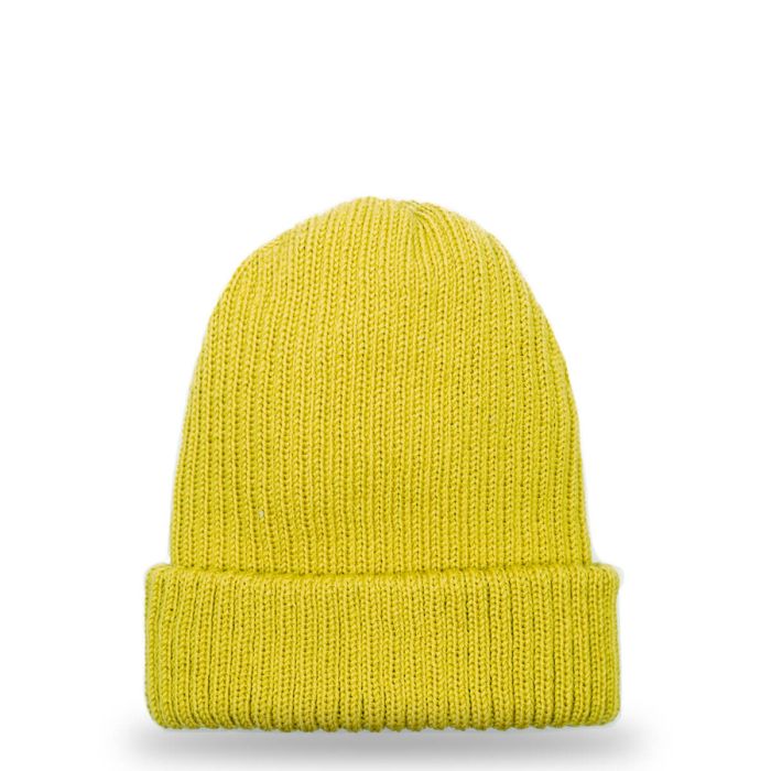 Sour Lime Merino Wool Ribbed Beanie Hat