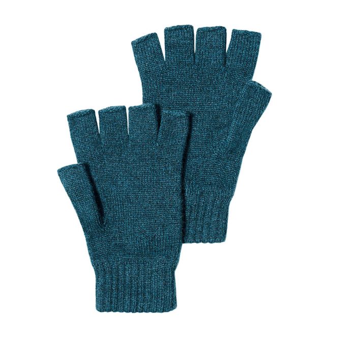Mens Prussian Blue Cashmere Fingerless Gloves