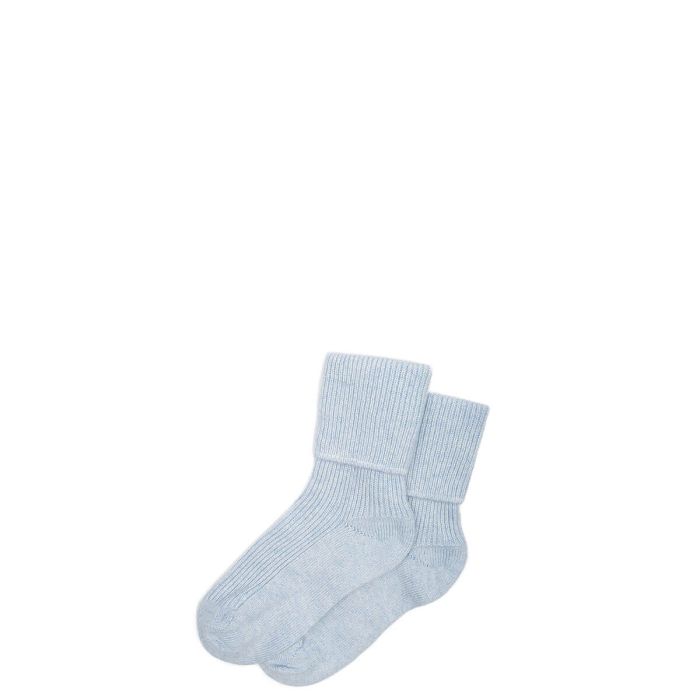 Womens Luxury Ribbed Pale Blue Cashmere Socks