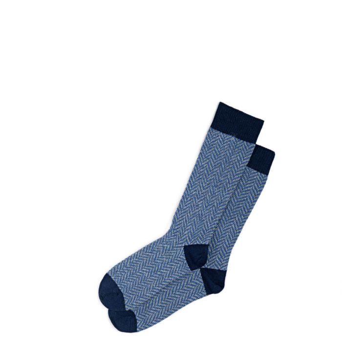 Men's Navy Herringbone Merino Blend Socks