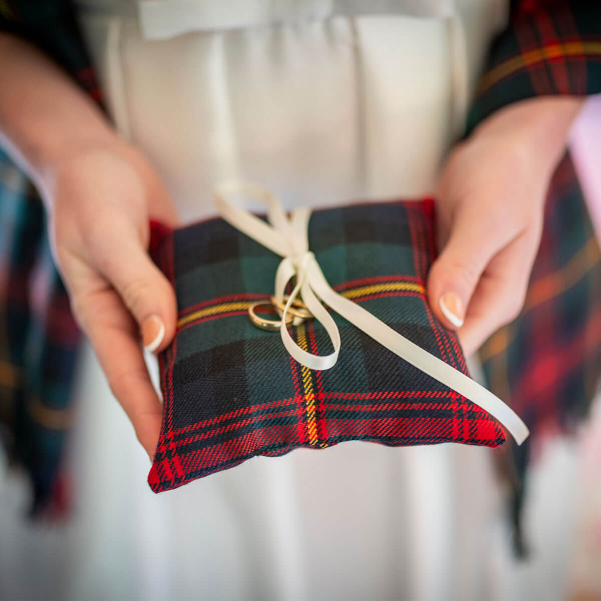 Made to Order Reiver Tartan Wedding Ring Cushion Gallery Image 2