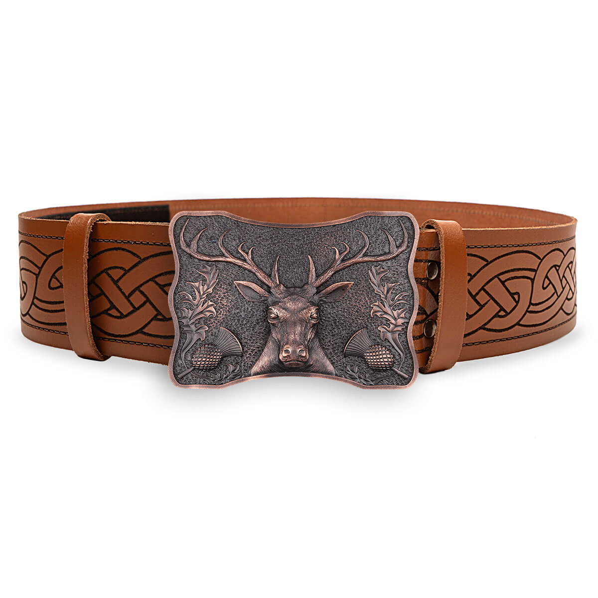Highland Stag and Thistle Kilt Belt Buckle in Chocolate Bronze Pewter Gallery Image 3