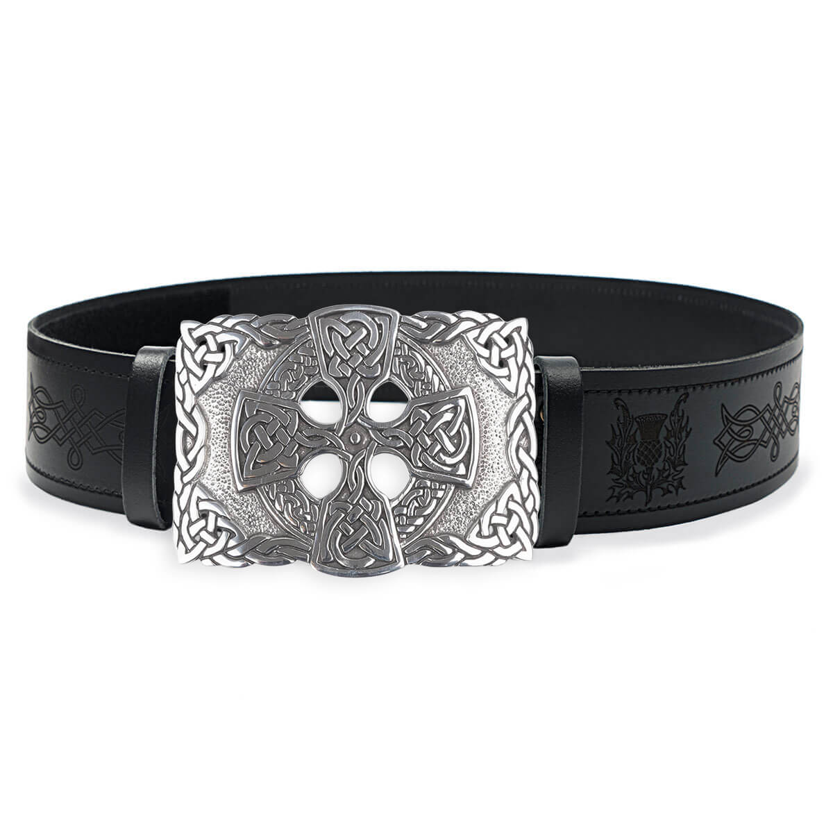 Celtic Cross Kilt Belt Buckle in Polished Pewter Gallery Image 3