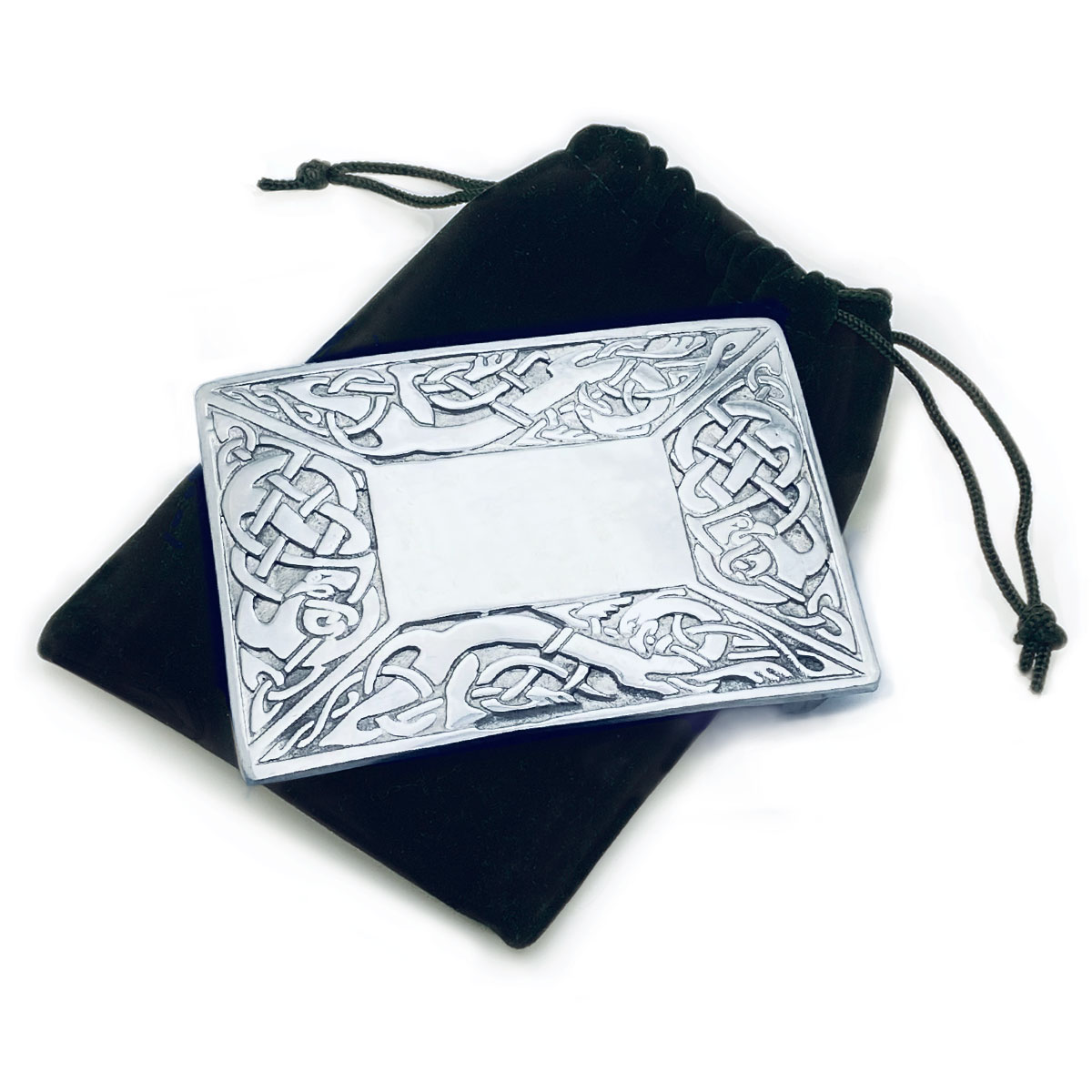 Plain Centre Celtic Kilt Belt Buckle in Polished Pewter Gallery Image 2