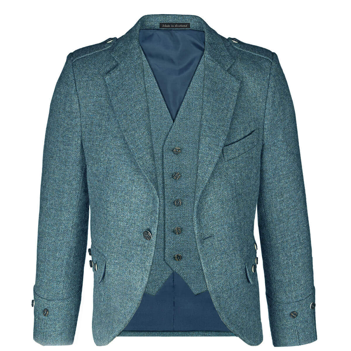 Fishermans Blue Shetland Tweed 5 Button Kilt Waistcoat Gallery Image 3