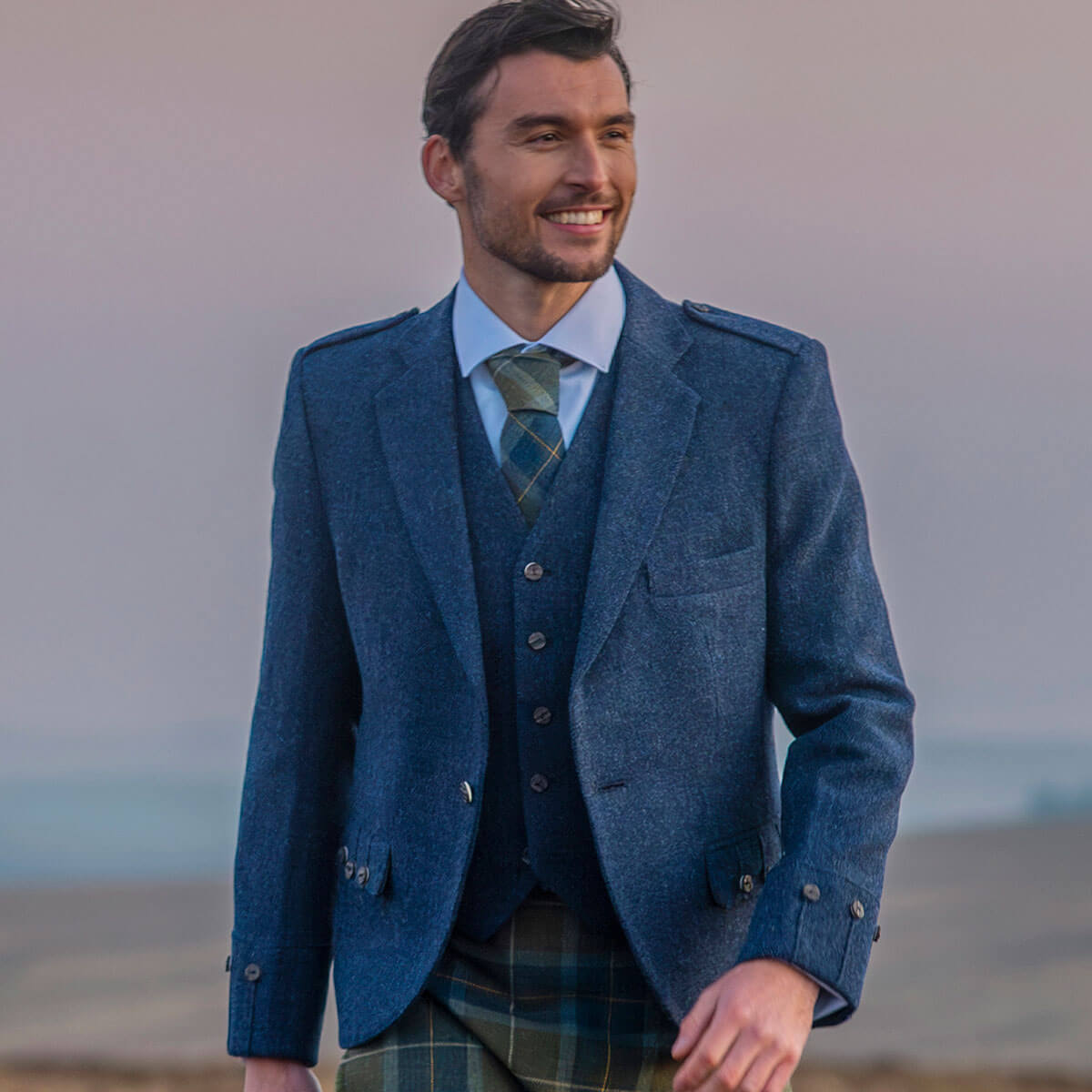 Ghillie Blue Shetland Tweed 5 Button Kilt Waistcoat Gallery Image 4