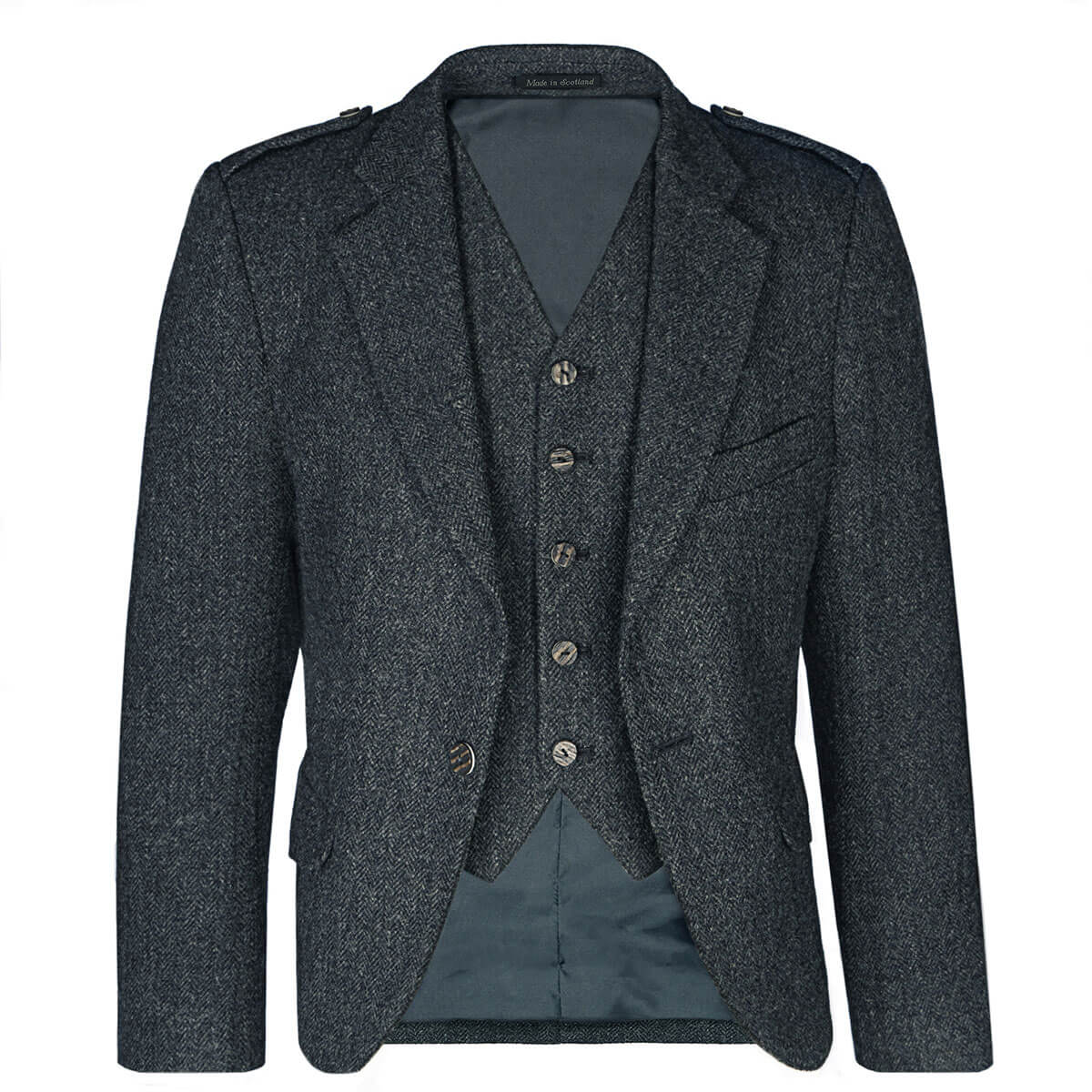 Porters Grey Shetland Tweed 5 Button Kilt Waistcoat Gallery Image 3