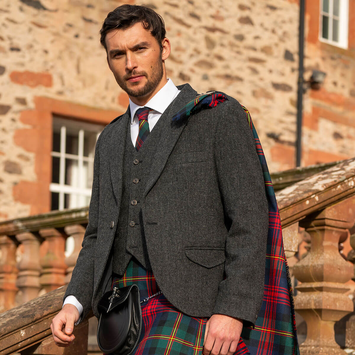 Porters Grey Shetland Tweed Crail Kilt Jacket Gallery Image 7