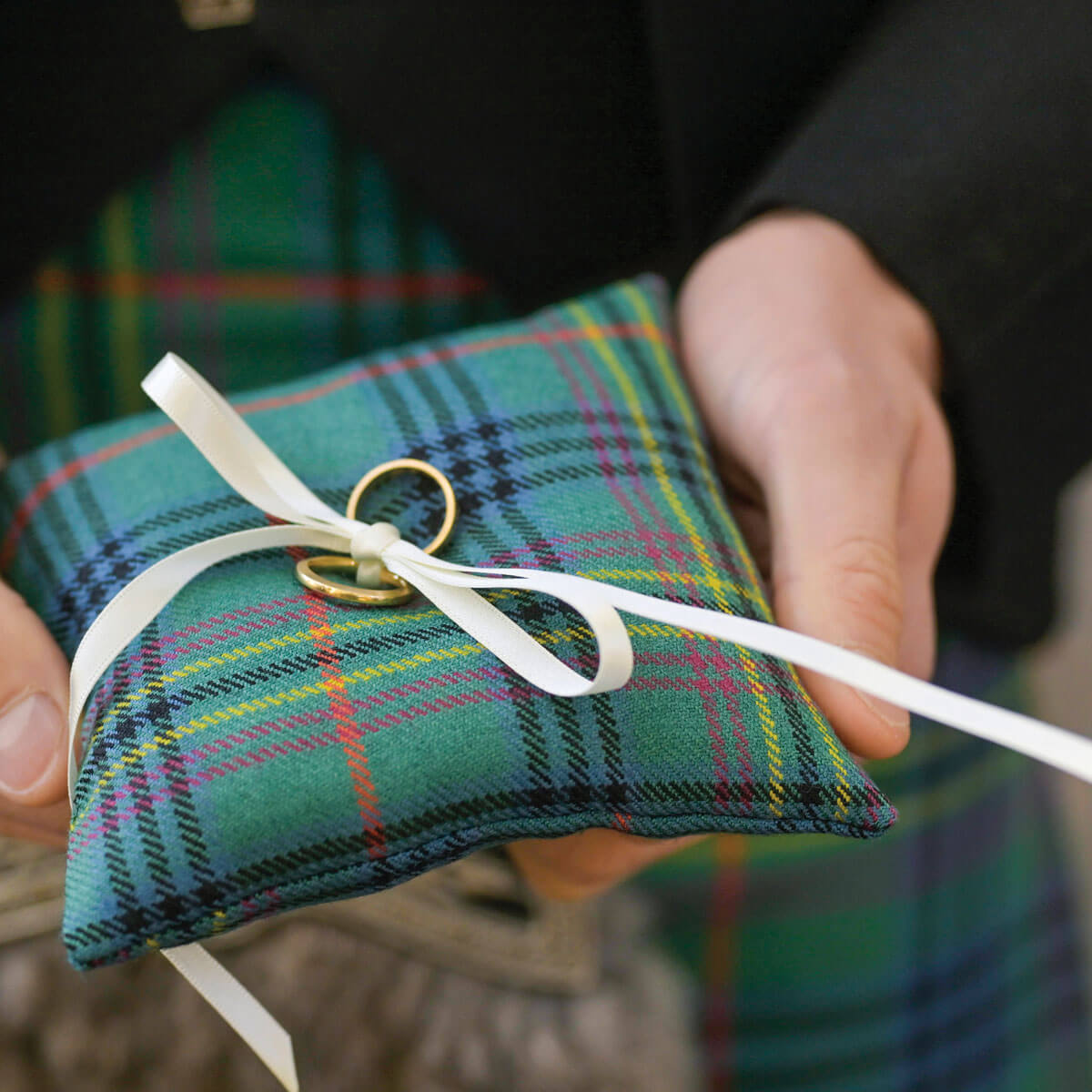 Made to Order Reiver Tartan Wedding Ring Cushion Gallery Image 3