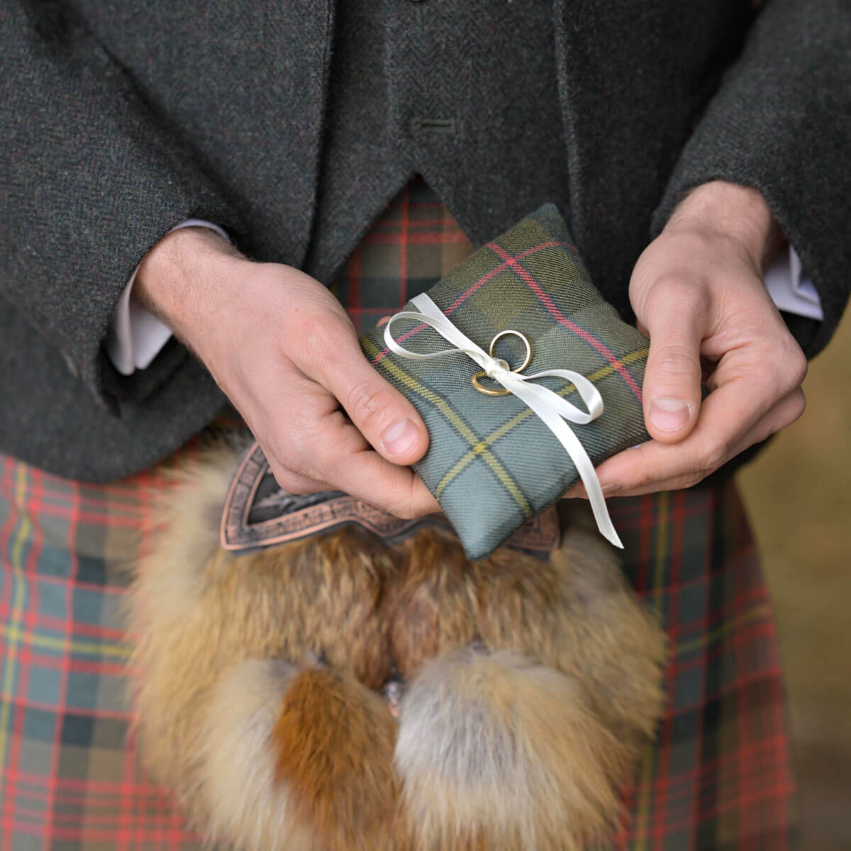 Made to Order Reiver Tartan Wedding Ring Cushion Gallery Image 4