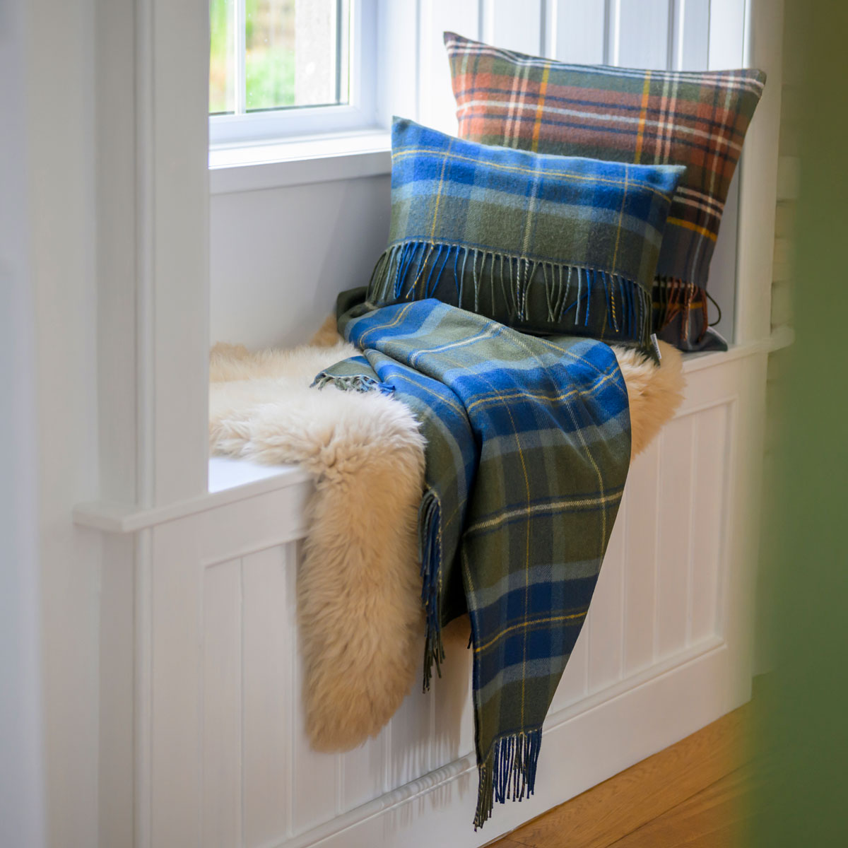 Borders Scottish Borderland Tartan Lambswool Small Fringed Cushion Cover Gallery Image 6