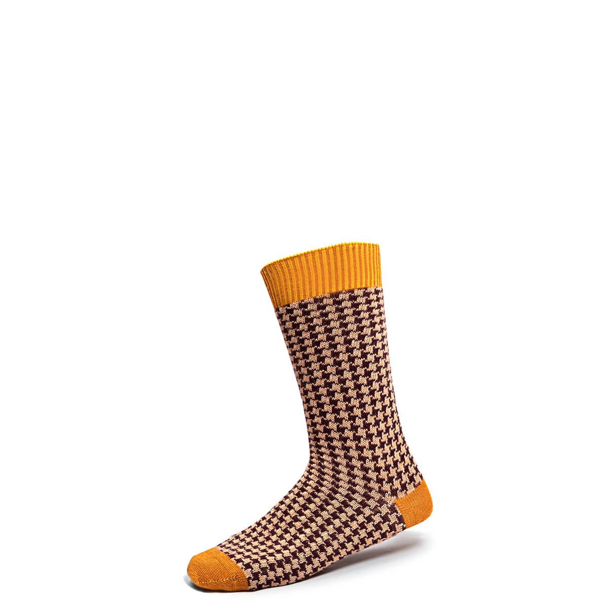 Mens Ochre Houndstooth Merino Blend Socks Gallery Image 2