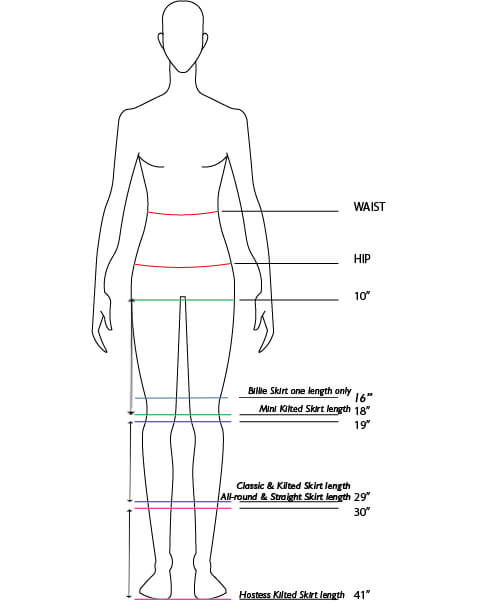 Ladies Tartan Kilted Skirts, Measuring Guide