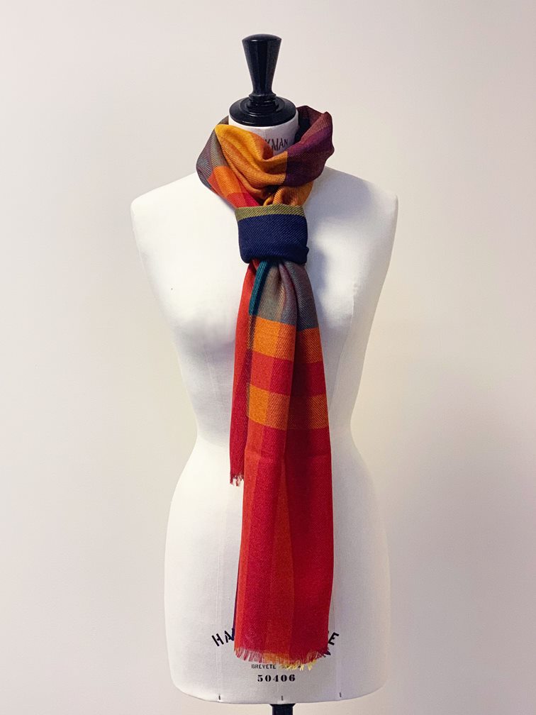 Gardenstown Apple Scarf styled in a classic knot