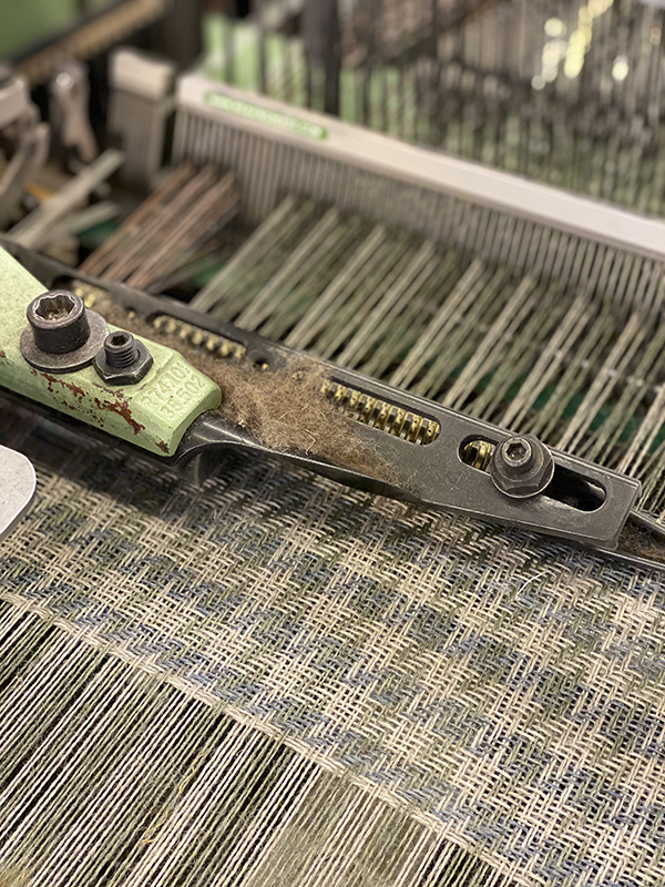 Corrie Blossom check weaving on the loom